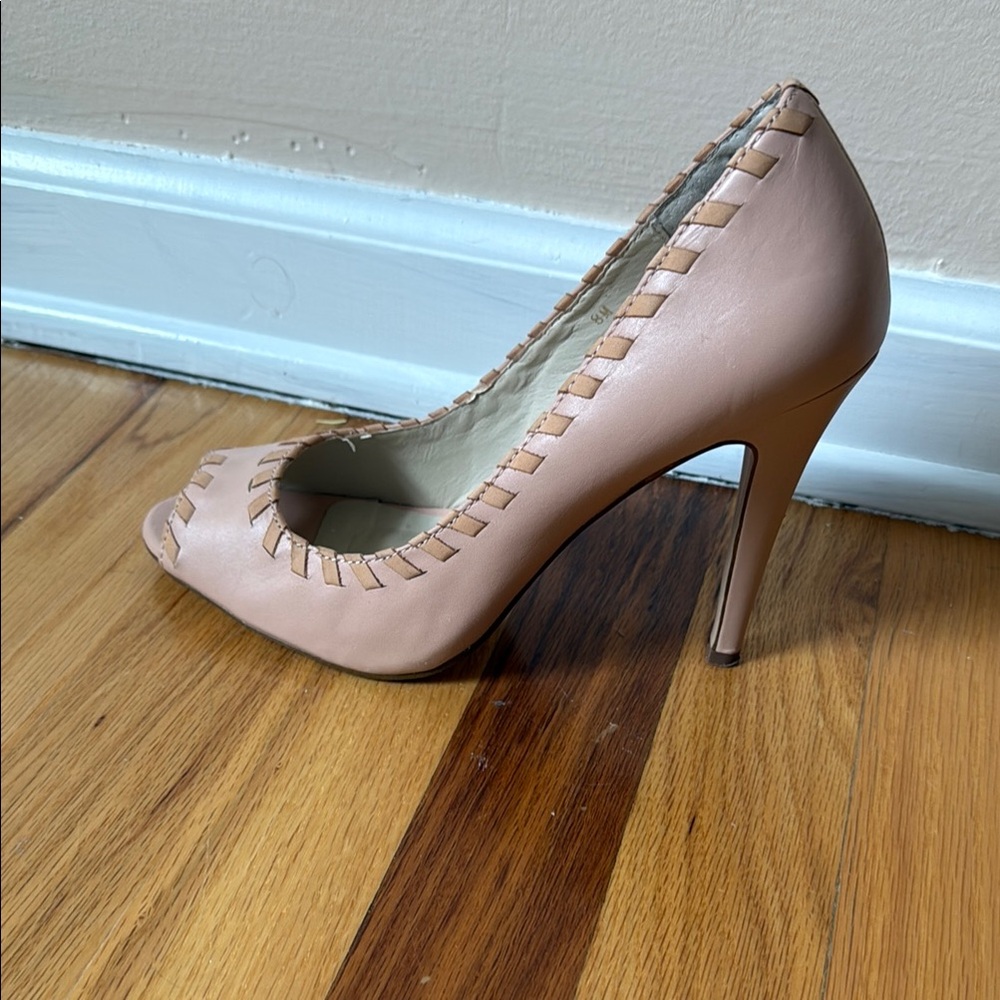 Sophisticated Pink High Heeled Pumps with Whipstitch Detailing